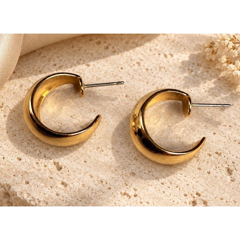 Vintage Monet Gold Tone Chunky Hoop Earrings Pierced Classic Dome Statement